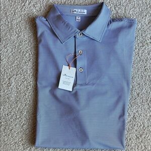 Peter Millar Dark Grey and White Striped Polo